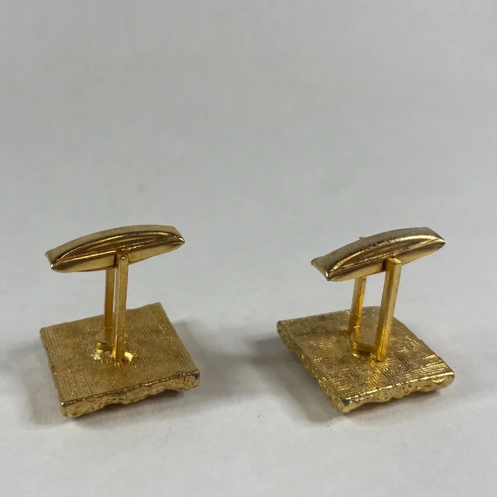 Vintage Set MCM gold tone mother of pearl inlay short tie bar clip And Cufflinks